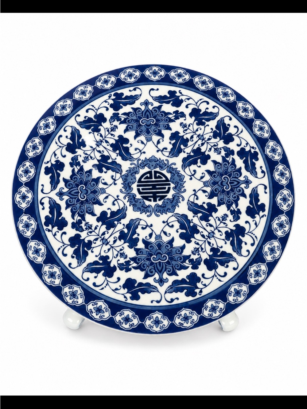 Blue and White Porcelain Decorative Dinner Plate - Floral Motif